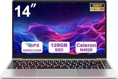 bvate Ordinateur Portable 14 128 Go Soutien Extension SSD 1To Laptop Win11 Celeron N4020 2.4G+5G WiFi Mini HDMI & AZERTY Membrane du Clavier-Silver-001
