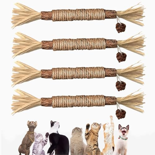 QIANSSE 4 Pack Silvervine Chew Sticks Natural Cat Teething Toy for Kittens