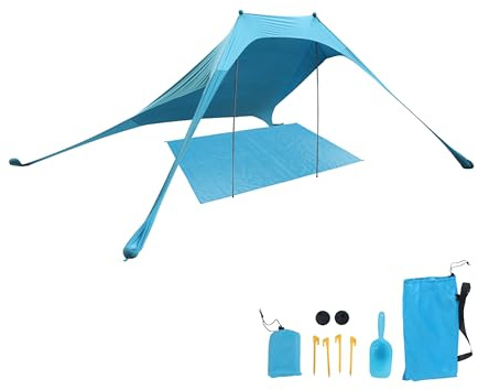 Relaxdays Tenda da Spiaggia, 200 x 210 cm, Protezione UV 50+, 2-4 Persone, Sacca, Telo Mare, Parco