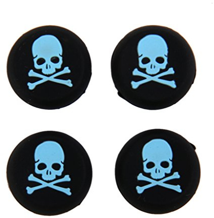 Tapas para palanca de mando PS4 (paquete de 4) – empuñaduras de silicona de calavera azul, fundas de repuesto para joystick