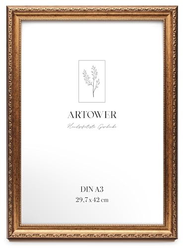 Artower Barock Bilderrahmen Gold DIN A3 30x42 cm Große Vintage Antik Fotorahmen mit Acrylglas – Kunststoff Rahmen für Foto, Poster, Kinderzeichnungen, Fotowand, Collage Wand Deko