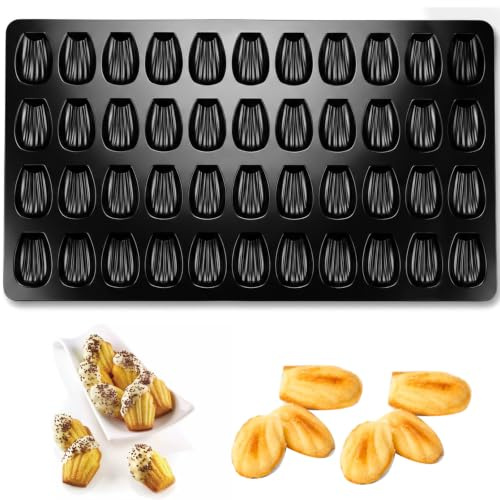 Zimoer Moule a Madeleine,44 Cavités Multifonctionnel Moule Madeleine Silicone,Antiadhésifs Moule à Madeleines pour Madeleine, Biscuits, Chocolat, Bonbons, Pudding,Noir