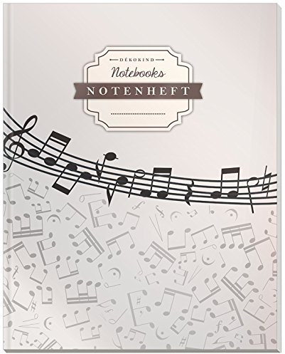 DÉKOKIND Notenheft | DIN A4, 64 Seiten, 12 Notensysteme pro Seite, Inhaltsverzeichnis, Vintage Softcover | Dickes Notenbuch | Motiv: Schlichtes Grau