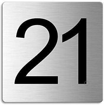 Plaque - Numéro de porte - 21 | 85x85 mm auto-adhésif | acier inox brossé Nr.48321