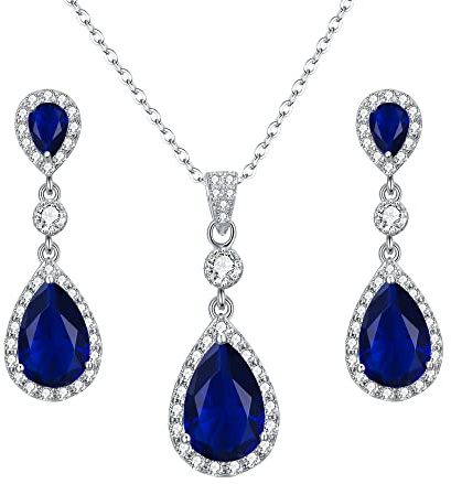 Clearine Cubic Zirconia Schmuckset Damen 925 Sterling Silber Hochzeit Braut mit Unendlichkeit Tropfen Anhänger Halskette Dangle Ohrringe Schmuck Set