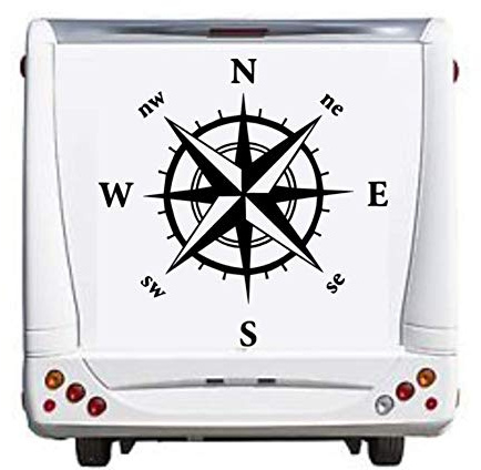 generisch Autocollant décoratif pour Voiture Motif Boussole et Rose à Vent 35/3 - Noir Brillant - 20 x 20cm