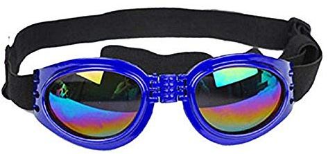 Lunettes de soleil Bleues pour chiens avec élastique réglable pliables protection UV400 accessoire sécurité vision voyage coupe-vent résistant confortable mode petwear été léger