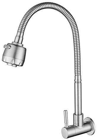 HomeLava Wasserhahn Kaltwasser Wandmontage, Küchenarmatur Kaltwasserhahn Edelstahl Einhand Armatur Wandarmatur Doppelfunktion Auslauf 360° Schwenkbar