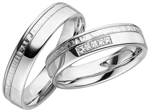 JC Trauringe Silber 925 Paarpreis Eheringe Silber I Edle Verlobungsringe breit 5,0 mm I Partnerringe mit Gravur in edler Schatulle I 2 Hochzeitsringe Herrenring ohne & Damenring mit Steinen I LC123-S