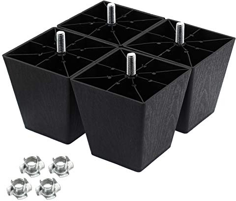 Seimneire 4Pcs 4 Inch Sofa Legs, Plastic Couch Feet Square Furniture Legs with M10 Hanger Bolts for Sofa Dresser Cabinet Chair Bed Coffee Table