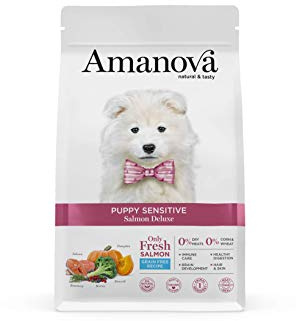 Amanova Super Premium 100% natürliches trockenes Welpenhundefutter - 2 kg - Frischer Lachs - Getreidefrei - Hypoallergen - Grausamkeitsfrei