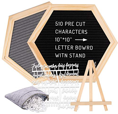 Whaline Double Sided Felt Letter Board Kit with 510 Letters Wooden Stand Bag Hexagon Felt Letter Boards for Home Baby Nursery School Classroom Teaching Tool Office