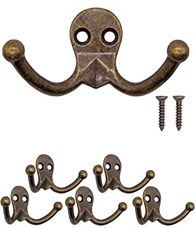 Fuxxer® Lot de 5 crochets doubles antiques en fer, laiton bronze