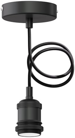 ledscom.de Pendelleuchte/Hängelampe RETRA, Textilkabel, schwarz matt, 1x E27 max. 60W