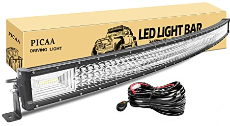 PICAA LED Arbeitsscheinwerfer Bar 52 Zoll 130CM 675W Gewölbt 7D Lichtbalken | Lichtleiste,mit 12V Kabelsätzen,Wasserfest,Drei Reihen, Zusatzscheinwerfer Bar,für SUV Offroad ATV UTV Traktor 4x4 Auto,6000K