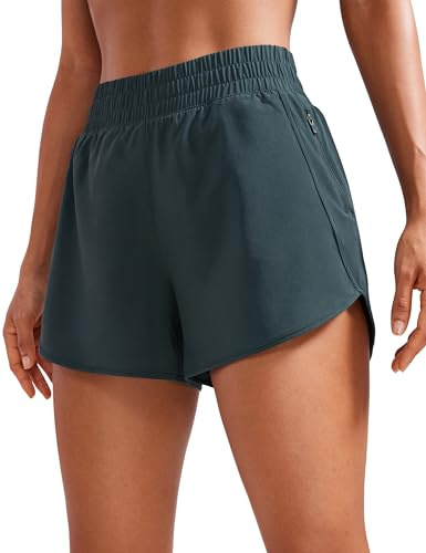 CRZ YOGA Shorts Fitness Dauphin Taille Haute 7cm | Taille Haute, Doublure Maille, Athlétique, Séchage Rapide, Léger, Poche Zippée, pour Femme