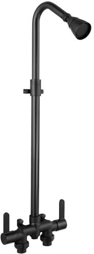 Aolemi Outdoor Shower Kit with 3 Inch Center Faucet System, Brass Showerhead, 2 Handle Exposed Mix Valve, Adjustable Bar, Pipe Downward, Matte Black