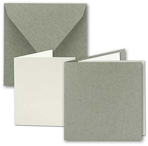 25x Quadratisches Faltkarten SET aus Kraft-Papier in Natur-Grau 15,0 x 15,0 cm - Doppel-Karten mit Briefumschlägen und Einlegeblättern aus Recycling-Papier - Serie UmWelt