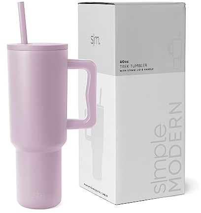Simple Modern Tazza Termica con Cannuccia e Manico | Bicchiere Termico in Acciaio Inossidabile Isolato | Regali per Donne & Uomini | Trek | 1180ml | Lavender Mist
