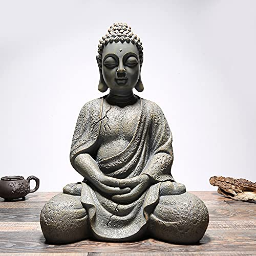 Statuen 17 Zoll hoch Vintage Buddha Statue Indoor Outdoor Garten Zen Buddhismus Figur Skulptur Home Office Store Gartendekoration Ornament (Color : A)