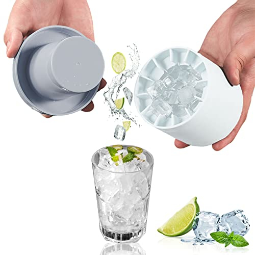 Cresitch Silicone Ice Cube Moulds, Ice Cube Tray with Lid, Ice Maker Cup Silicone Ice Bucket, Press-Type Easy-Release Ice Cubes Maker, 60 Ice Cubes (White, 8.5x9x8cm/3.3x3.5x3.1inch) (bingmu-001)