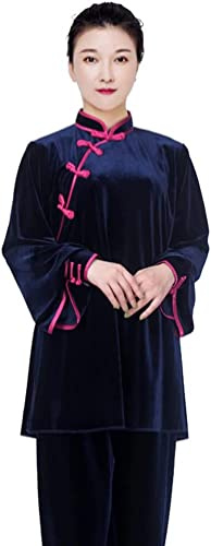 Tai Chi Uniform, Martial Arts Kung Fu Uniform Soft Martial Art Uniform Women Velour Oriental Vintage Tai Chi Suit Kung Fu Wushu Chinese Style Jacket Pant Morning Exercise Costume ( Color : #1 , Size :