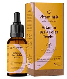 VitaminFit B12 + Folat Tropfen – 100 µg Methylcobalamin & 200 µg bioaktives Folat – 100 % natürlich, ohne Zusatzstoffe – Hohe Absorptionsfähigkeit
