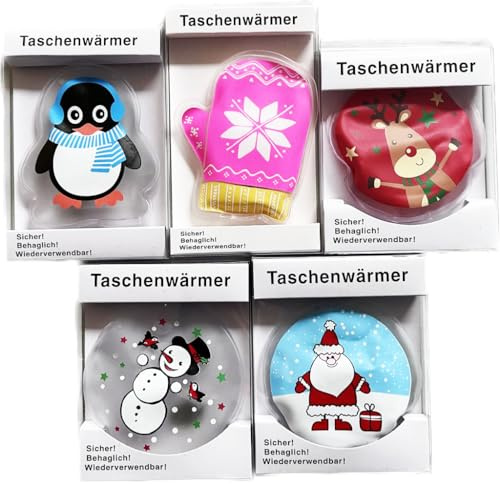 jameitop® 5er Set Taschenwärmer Verschiedene Motive: Santa/Elch/Schneemann Handwärmer warme Finger, wiederverwendbar