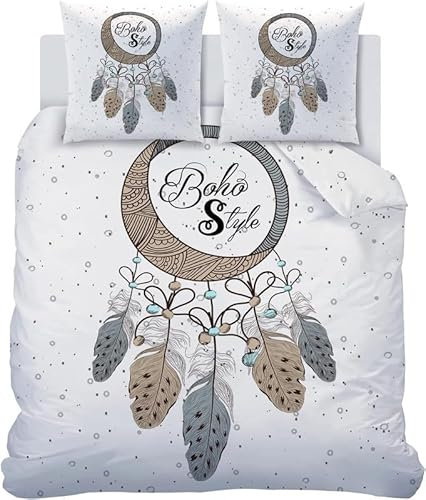 MAQUE Weiß BettwäSche Set Feder-TraumfäNger BettwäSche 135x200, WendebettwäSche und Kissenbezug 80x80, Weiche & Angenehme & Atmungsaktive Mikrofaser BettwäSche-Sets mit ReißVerschluss