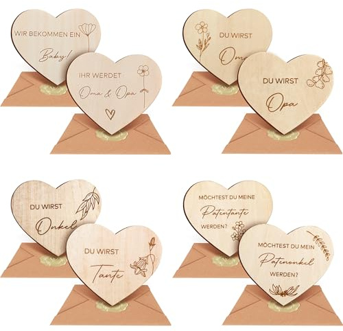 Schwangerschaft verkünden mit 8 Herz-Holzscheiben – „Wir bekommen ein Baby“ Baby Ankündigung Geschenk für Oma, Opa, Tante, Onkel, Patenonkel & Patentante
