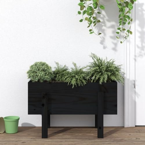 ShCuShan Pflanzkübel Schwarz 62x30x38 cm Massivholz Kiefer Blumenkasten Balkon Bonsai Schale