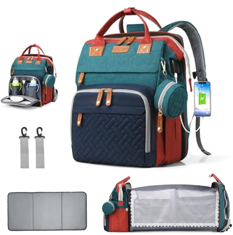 CESAILT Diaper Bag Backpack, Multifunction Waterproof Diaper Bag for Baby, with Diaper Changing Station, Newborn Essentials Must Haves, Baby Portable Bag, Unisex, RGB