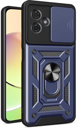 YSONCHAN Funda para Motorola Moto G54, Carcasa Protectora con Lente Cover, Funda Anticaída con Anillo Magnético y Soporte, Carcasa Bumper. Azul