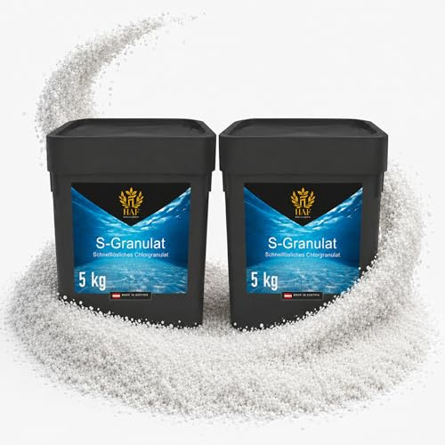 HAF Chlorgranulat für Pool & Schwimmbad (2 x 5 kg Eimer) – schnelllösliches S-Granulat zur Schockchlorung, Stoßchlorung & Dauerchlorung – schnelle Pool Desinfektion & klares Wasser – Made in Austria