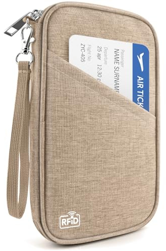 Porta passaporto famiglia RFID organizzatore di documenti di viaggio per le donne impermeabile portafoglio passaporto uomo custodia portatile per carte, Portafoglio Khaki, Fasion