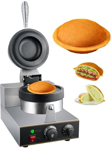 Burger Waffle Maker with Adjustable Temperature Control - Commercial Electric Panini Press Machine for Bubble Egg Waffles - Double-Sided Heating
