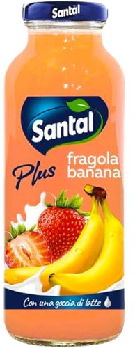 Santal Plus Succo 100% Frutta Fragola Banana Con una Goccia di Latte Confezione da 24 Bottiglie da 250 ml