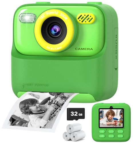 Upgrade Kinderkamera Sofortdruck für Jungen und Mädchen, 1080P HD Dual-Linse Selfie Digitalkamera mit Druckpapier & 32G Karte, Weihnachten Geburtstag Geschenke Spielzeug für Kleinkind und Jugendliche