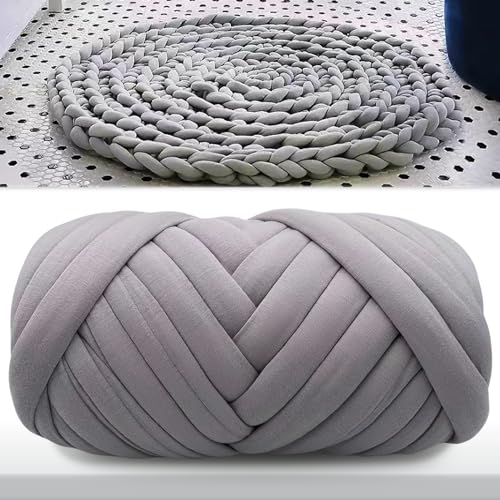 Dicke Wolle zum Handstricken: WEGREAT 500g Sperrige Armstricken Wolle, Grobe Gestrickte Kuscheldecke für Anfänger, Decken, Zierkissen, Körbe, Haustiernester, DIY-Kunsthandwerk Grau