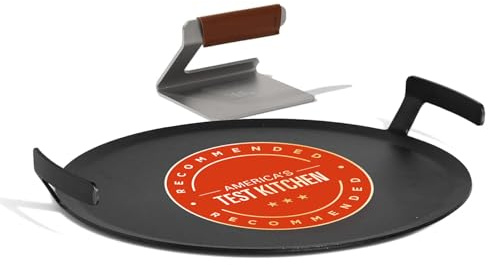 Made In Cookware | Seasoned 17 Round Carbon Steel Griddle + Grill Press - (Like Cast Iron, but Better) | Professional Cookware | Crafted in Sweden | Induction Compatible