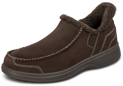 Orthofeet Men's Orthopedic Vito Hands-Free Water-Repellent Faux Fur Lined Slipper, Chocolate, Size 11 Wide