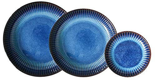 ABNNHK Assiettes à dîner en céramique de créativité élégante, 12 pièces Bleu œil de Chat, Assiette à pâtes et Assiette Creuse en Porcelaine gastronomique Professionnelle, Plat à Soupe à r