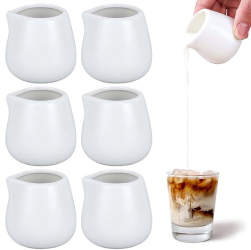 Lot de 6 pots à lait en porcelaine - 50 ml - Petit pot à lait - En céramique - Sans poignée - Pour cappuccino, latte art, lait, sauce