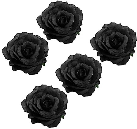 BELLIFFY Lot De 5 Broches Funéraires Rose Artificielle Noires, Taille Moyenne, Broche De Poitrine Et Pince à Cheveux, Accessoire Funéraire Pour Cérémonie Et Deuil