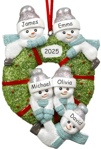 iDIY Personalisierte Weihnachtskugeln – Weihnachtsschmuck für Familien – Individuell Gravierte Namen & Jahr – Handgefertigter Personalisierter Christbaumschmuck - Familie mit 5 Personen