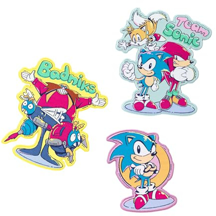 Grupo Erik Sonic The Hedgehog Patches zum Aufbügeln Bügelflicken Merch | Bügelbilder für Textilien Sonic The Hedgehog Set 3 Bügelflicken Aufnäher Erwachsene - Offizieller Sonic Fanartikel Geschenke