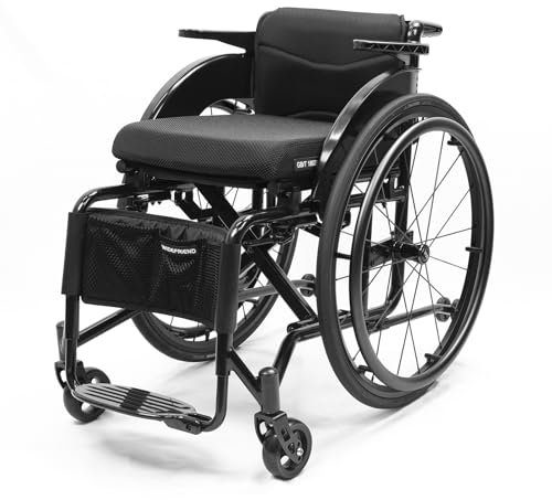 NRNQMTFZ Selbstfahrender Sportrollstuhl,Faltbar Leicht Rollstuhl,Zwei Bremssysteme, Klappbare Rückenlehne, Aluminium, Klappbare Fußstützen,Premium Transportrollstuhl(Seat Width 42cm/16.5in,A)