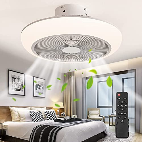 Ventilatore da soffitto moderno da 45,7 cm, senza pale, con telecomando, dimmerabile, LED incassato, a basso profilo, luce bianca, 3 colori e 3 impostazioni di velocità del vento