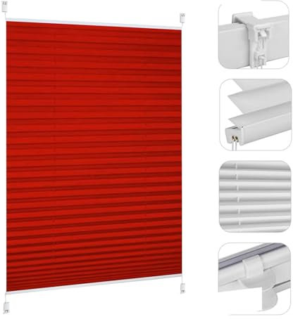Plissee Ohne Bohren Verdunkelung 70 x 210 cm Verdunklungsplissee Uv-Schutz Plisseerollo Jalousie Innen mit Klemmträger Easyfix für Fenster & Tür, Rot