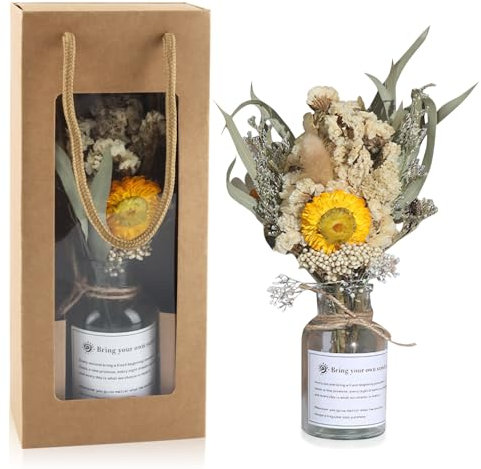 dellyy Ramo de Flores Secas con Jarrón, Caja de Regalo con Secas Flores, Flores Secas Naturales Pequeñas, Flores Decoracion Mini Adecuado como Regalo